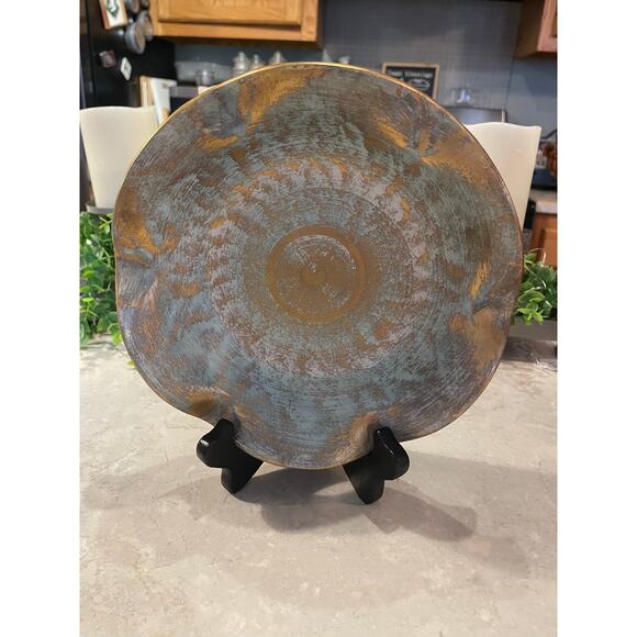 Vintage Stangl Pottery 4061 Ruffled Gold/Aqua large Candy Dish 8x8x1.75” USA - Picture 7 of 7